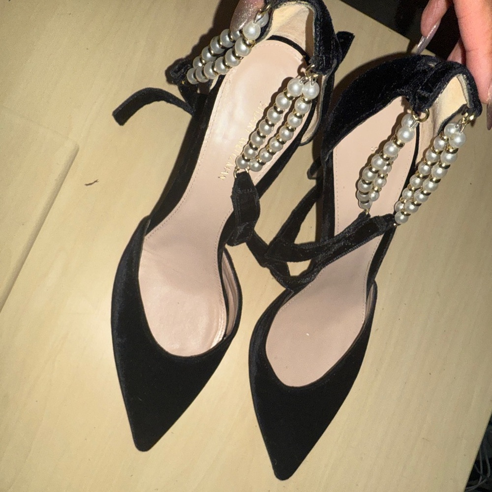 stuart weitzman pearl heels - black velvet